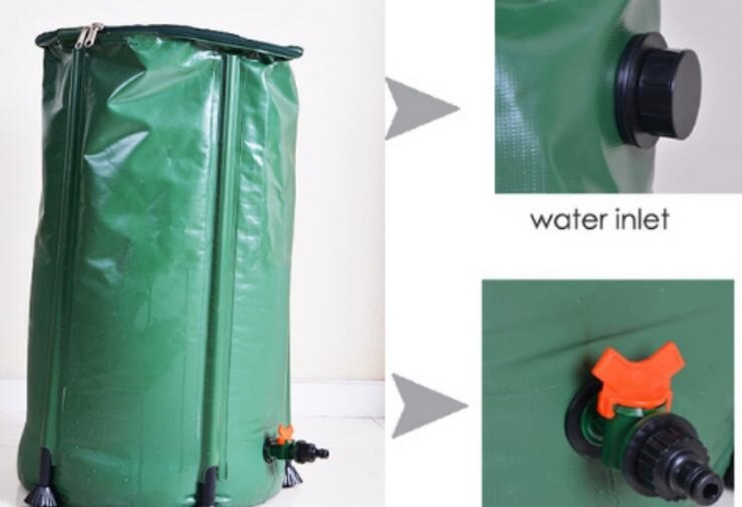 Tambor de chuva dobrável flexível da extremidade de água do PVC 100L para o coletor da água da chuva do jardim